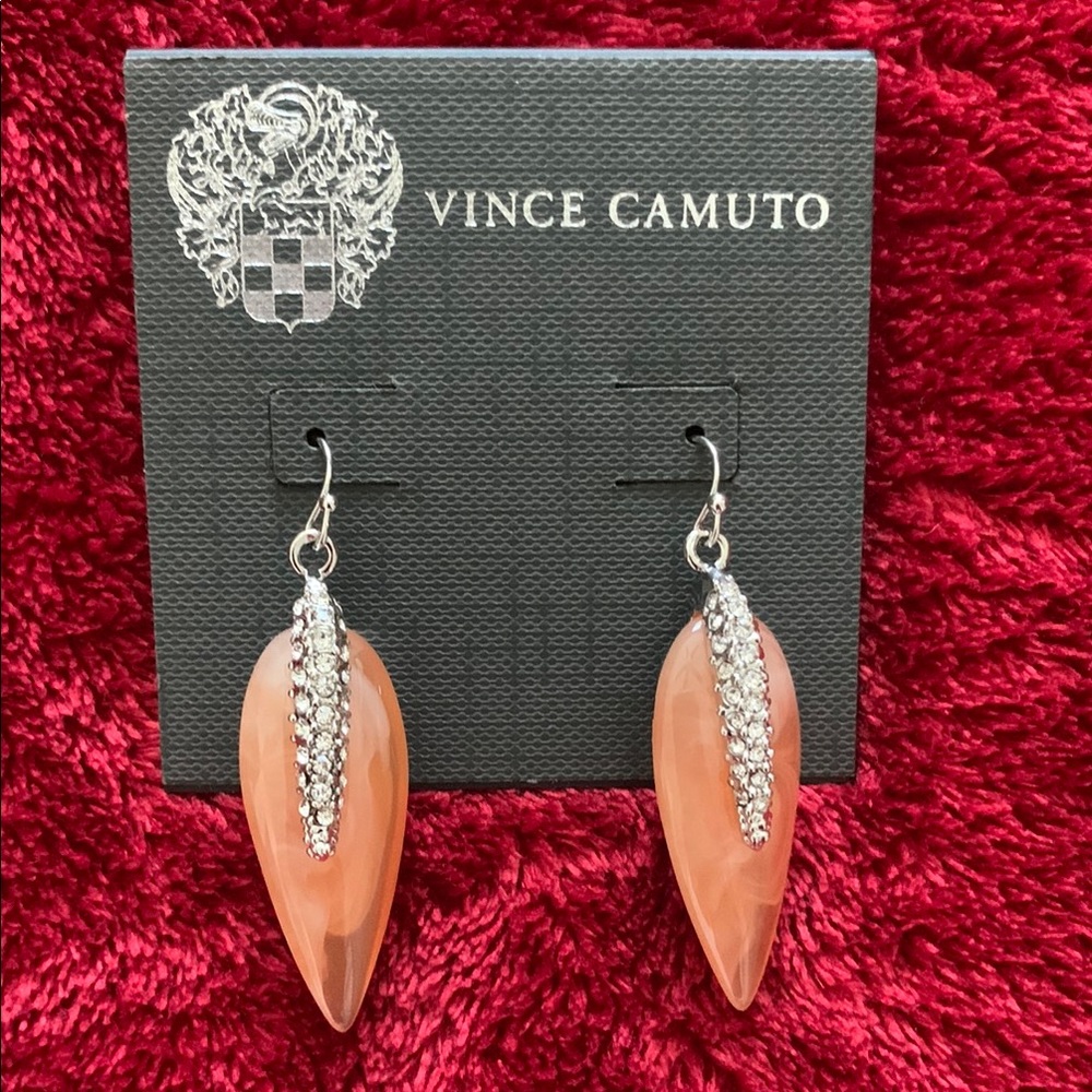 Vince Camuto Orange and Silver Tone Leaf Earrings with Crystal Accents